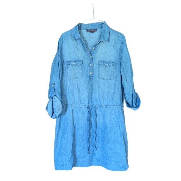 Gloria Vanderbilt Chambray Drawstring Waist Collard Dress Size Women's M - Picture 1 of 7
